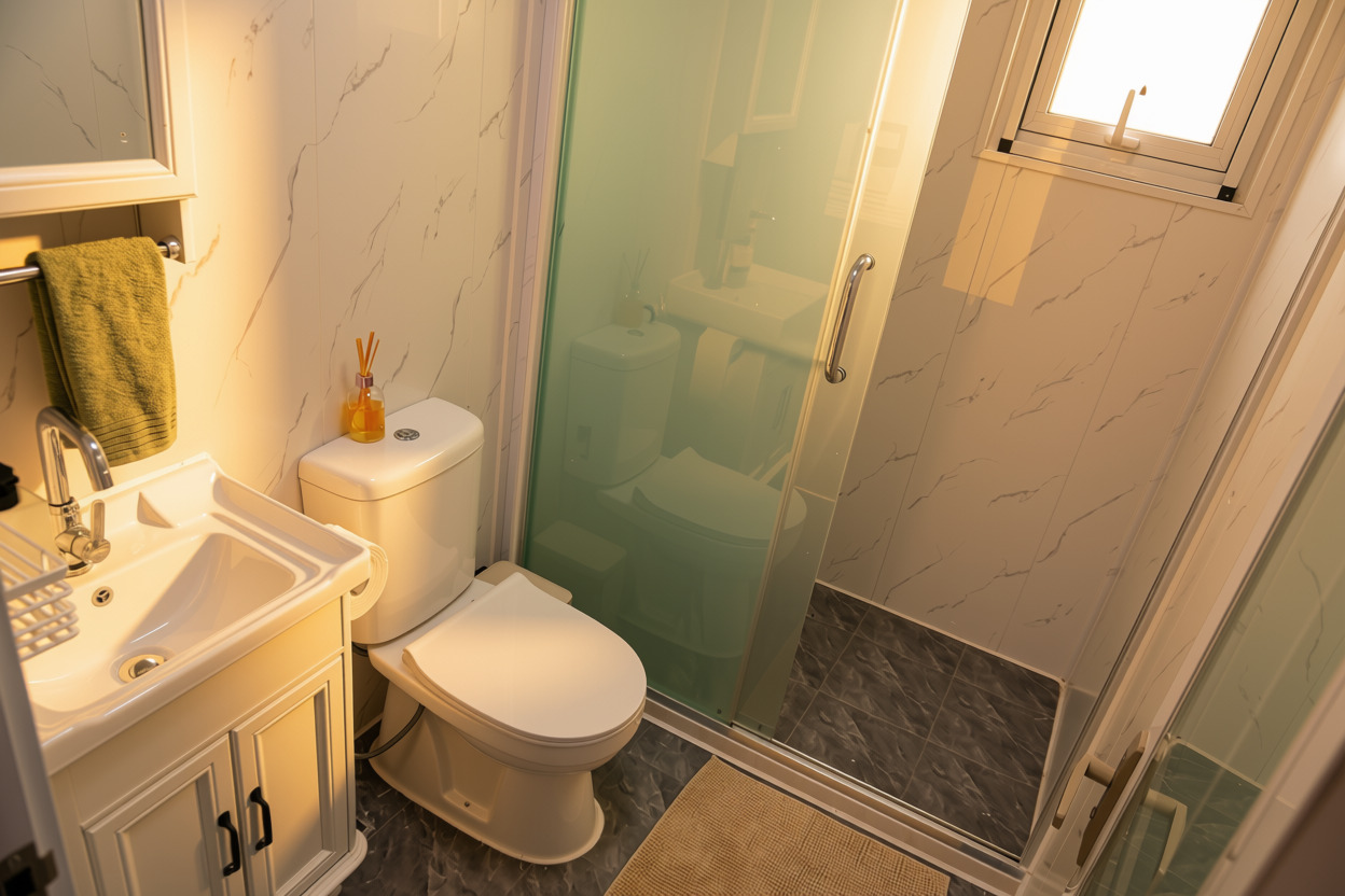 Private bathroom with shower at Kookaburra Cottage, cottage accommodation Samford