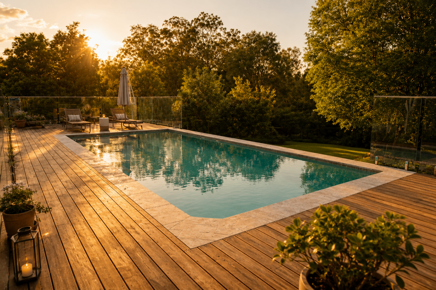 The swimming pool at sunset